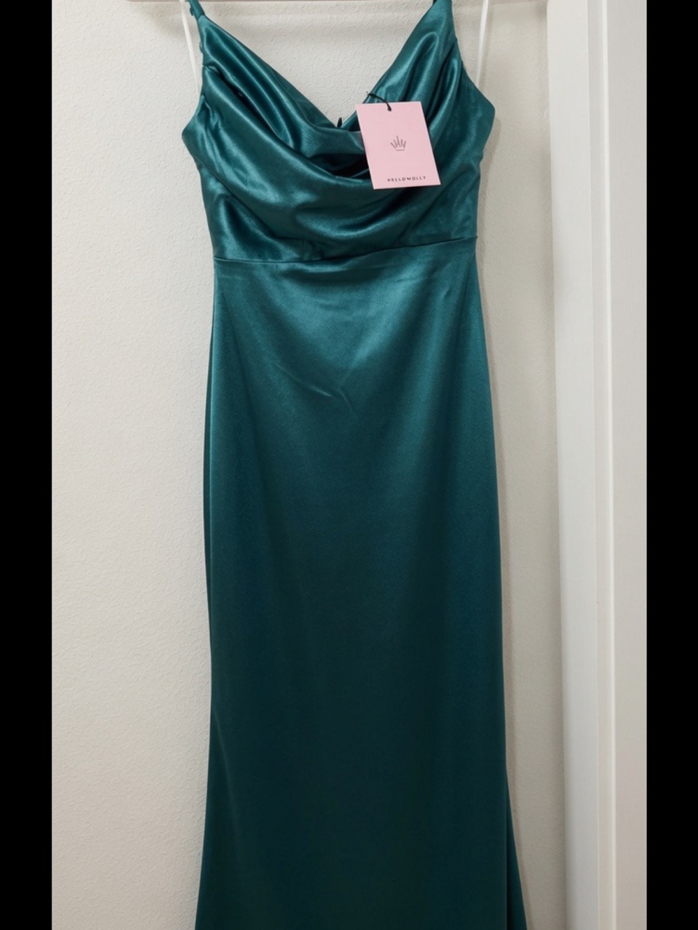 Hello Molly Teal Satin Cowl Neck Maxi Dress